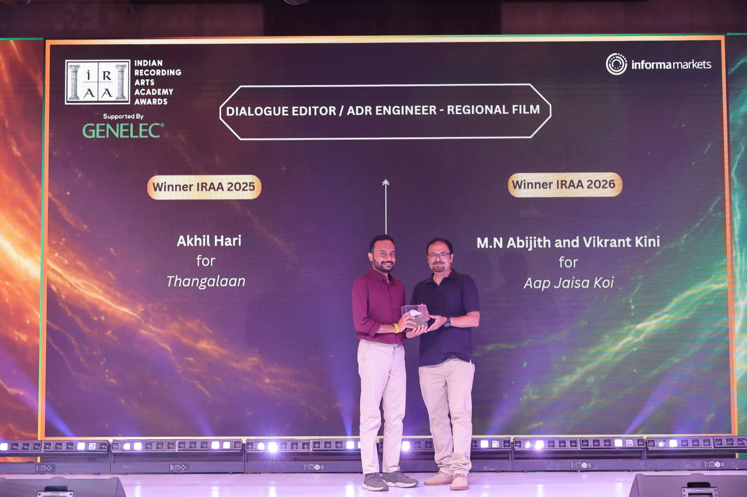IRAA 2025 - Akhil Hari received the award for Dialogue Editor / ADR Engineer – Regional Film