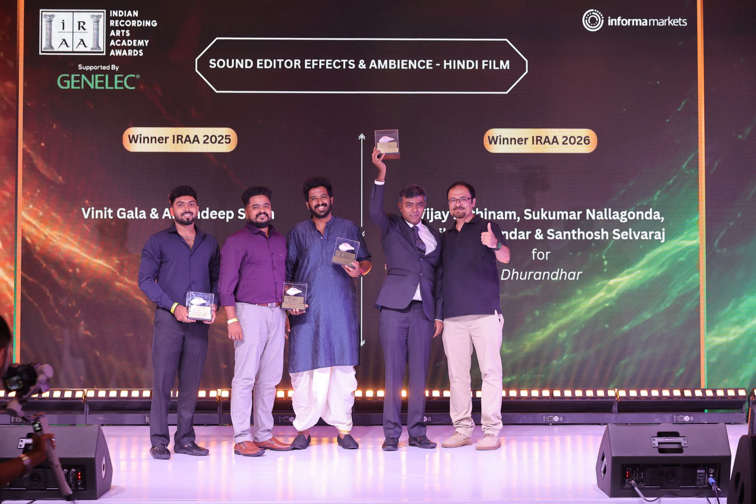 IRAA 2026 - Vijay Rathinam, Sukumar Nallagonda, Shrikanth Sundar, and Santhosh Selvaraj won the award for Sound Editor Effects & Ambience – Hindi Film