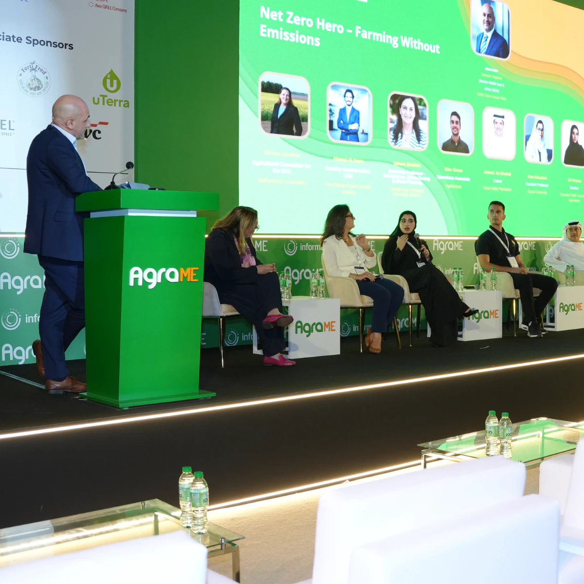 Live AgraME conference panel showcasing regional leaders in food security, AgriTech startups, and global investors shaping the future of Middle East agriculture.