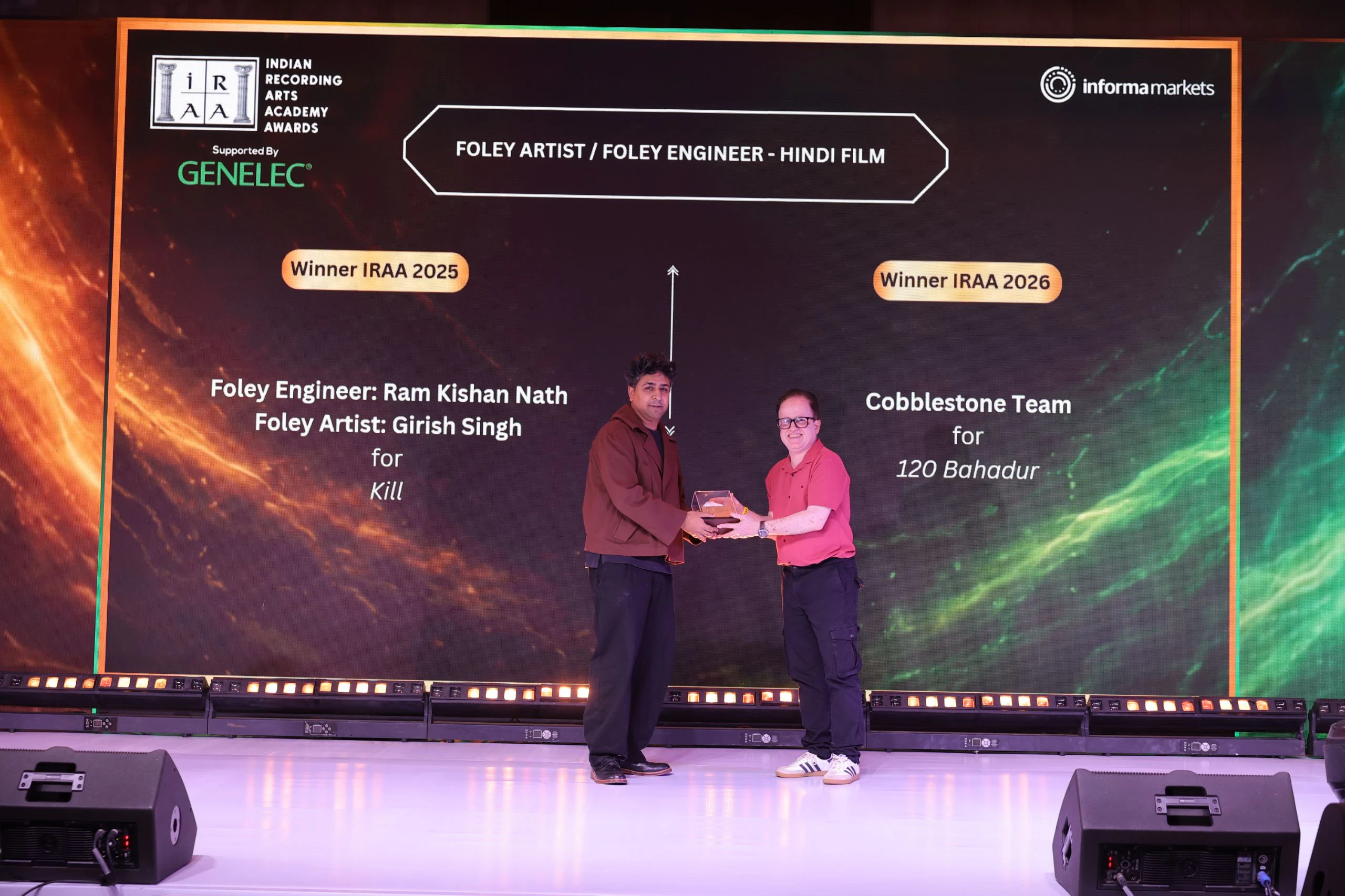 IRAA 2026 – Pranav Shukla collected the award on behalf of Cobblestone Foley team for Foley Artist / Foley Engineer – Hindi Film