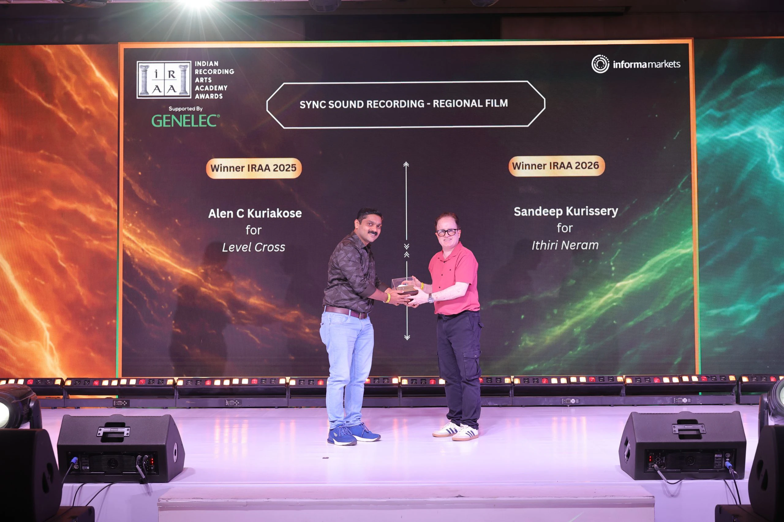 IRAA 2026 - Sandeep Kurissery received the award for Sync Sound Recording – Regional Film