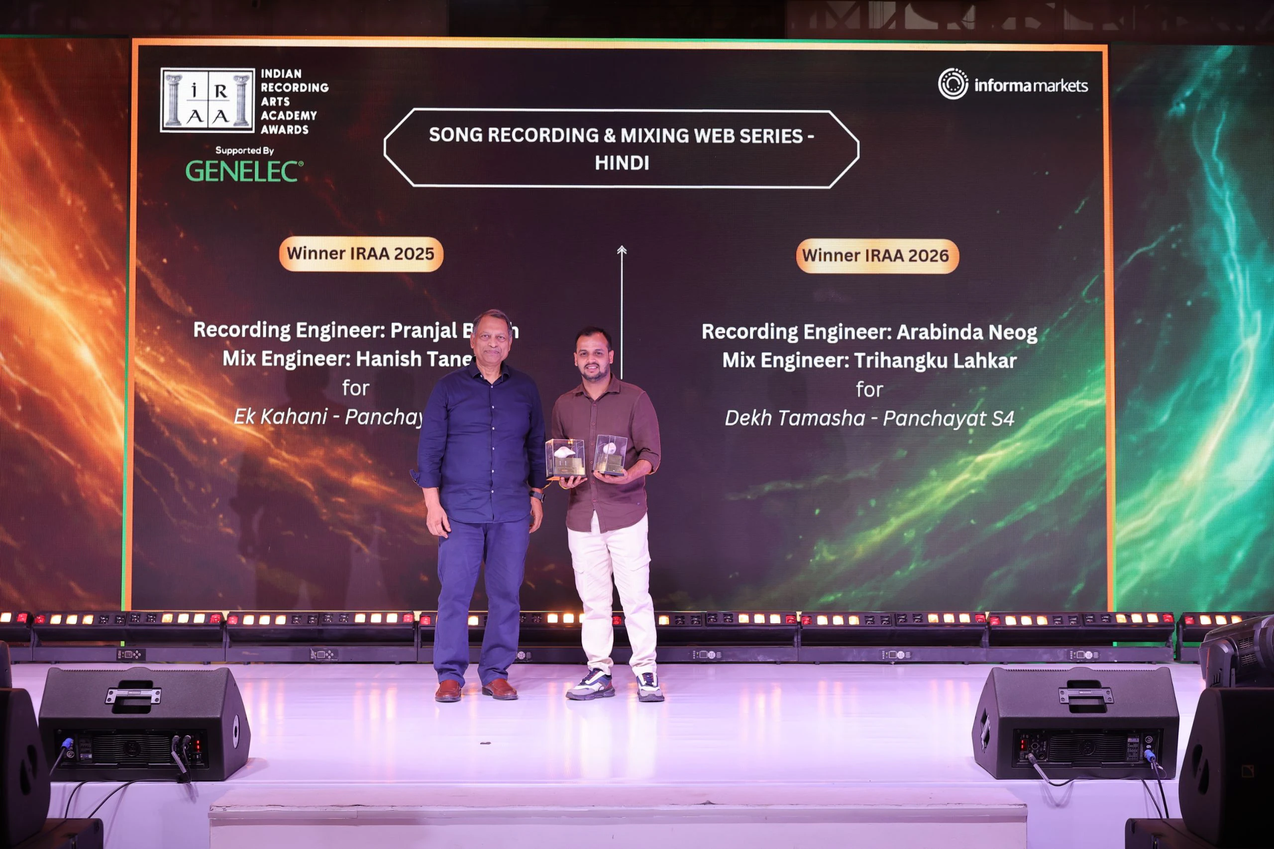 IRAA 2025 – Samir Dharap accepts the award for Song Recording & Mixing – Web Series – Hindi on behalf of Pranjal Borah & Hanish Taneja