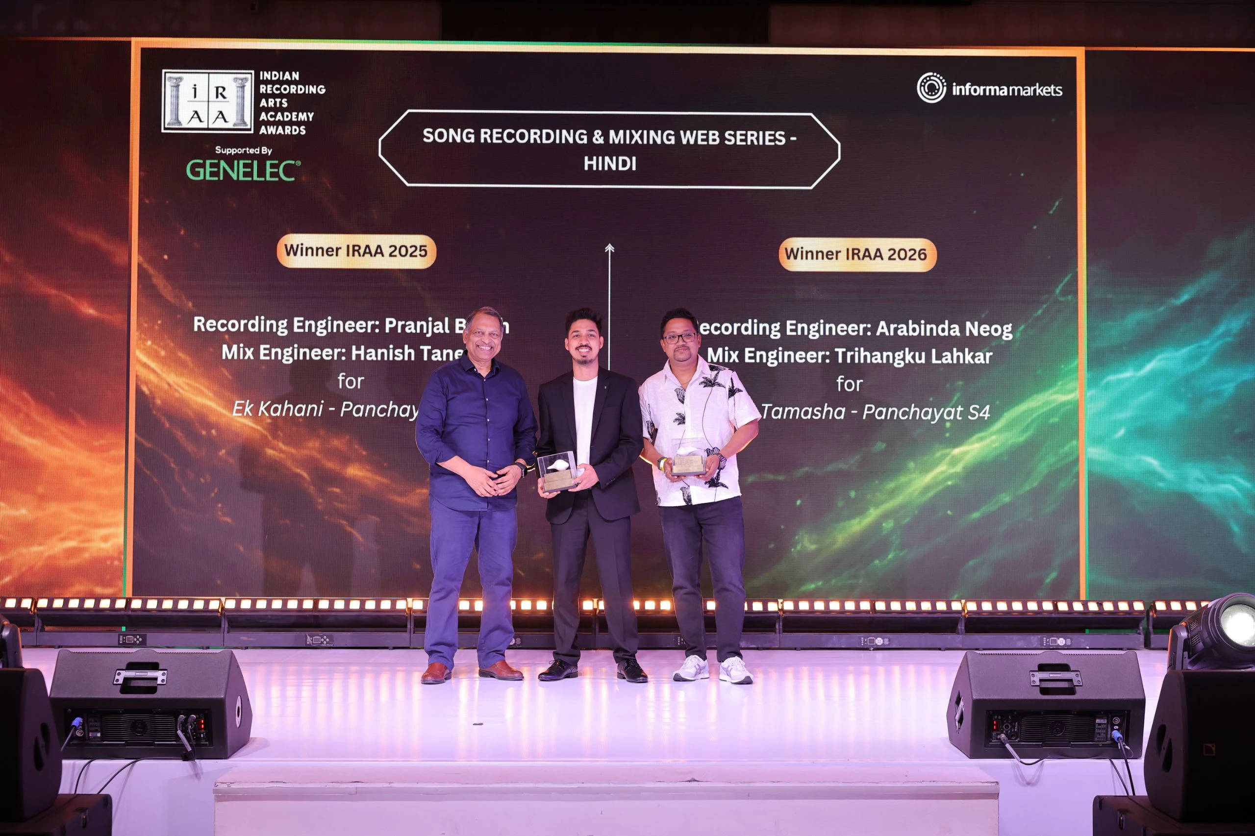 IRAA 2026 - Arabinda Neog & Trihangku Lahkar receive the award for Song Recording & Mixing – Web Series – Hindi