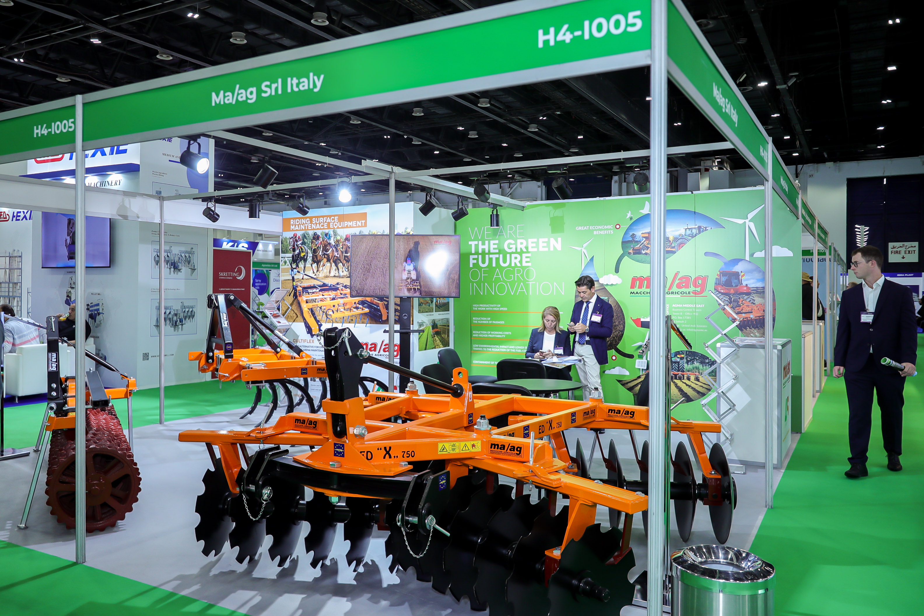Heavy farming machinery and equipment on display at HortiME AgraME 2025 crop farming and horticulture expo.