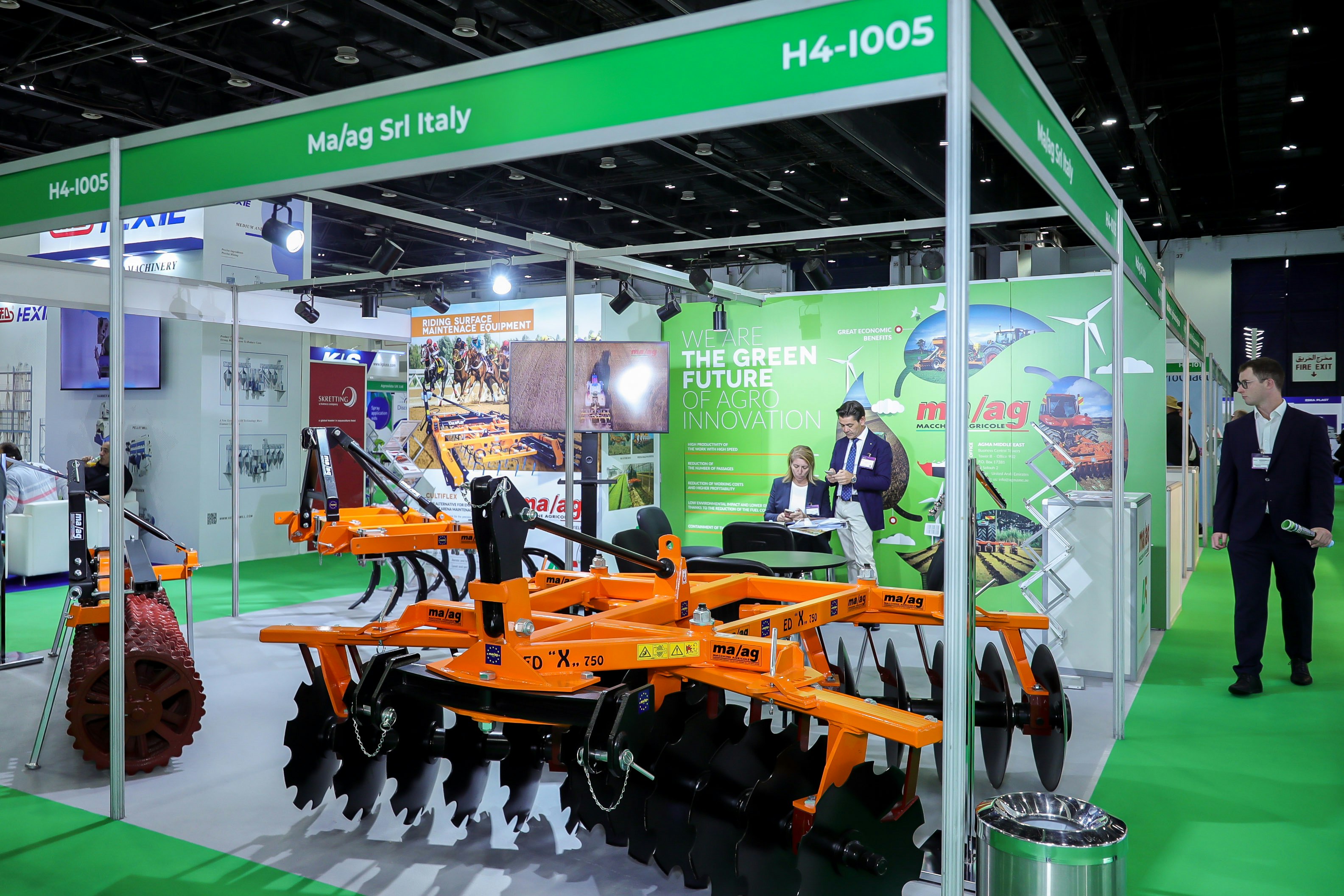 Heavy farming machinery and equipment on display at HortiME AgraME 2025 crop farming and horticulture expo.