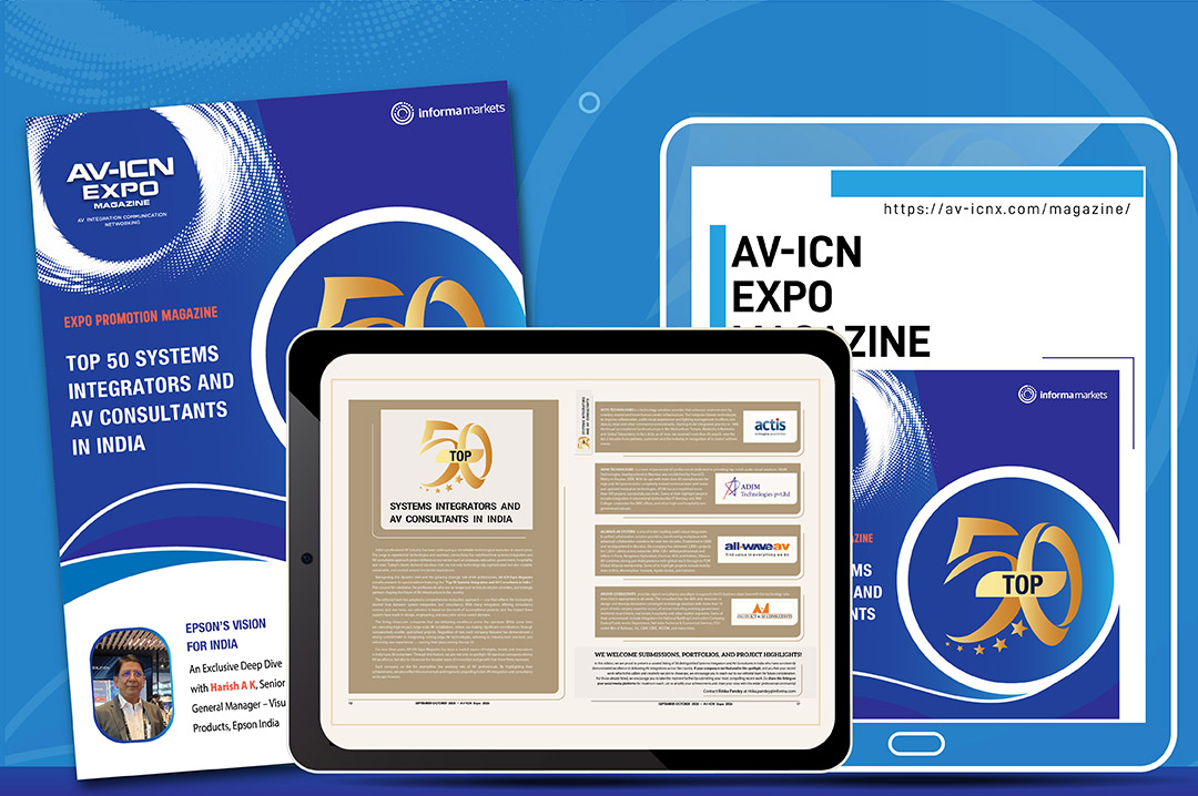 Palm Expo Magazine promotional image showing digital and print versions of the audio-visual industry publication.