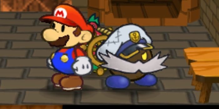 mario and a bob-omb dressed up like a sailor