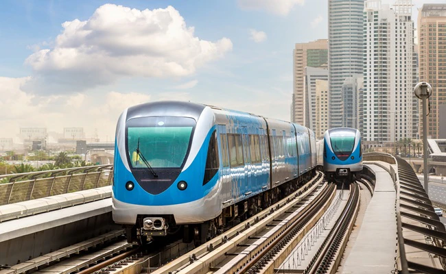 blue metro train