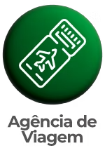 Botão circular verde com ícone de passagem aérea e o texto 'Agência de Viagem' abaixo.