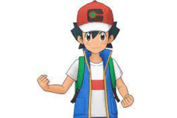 Ash Kethum in a ready stance. He is wearing a red baseball cap, white shirt with a red stripe across his chest, a blue vest and a green backpack.