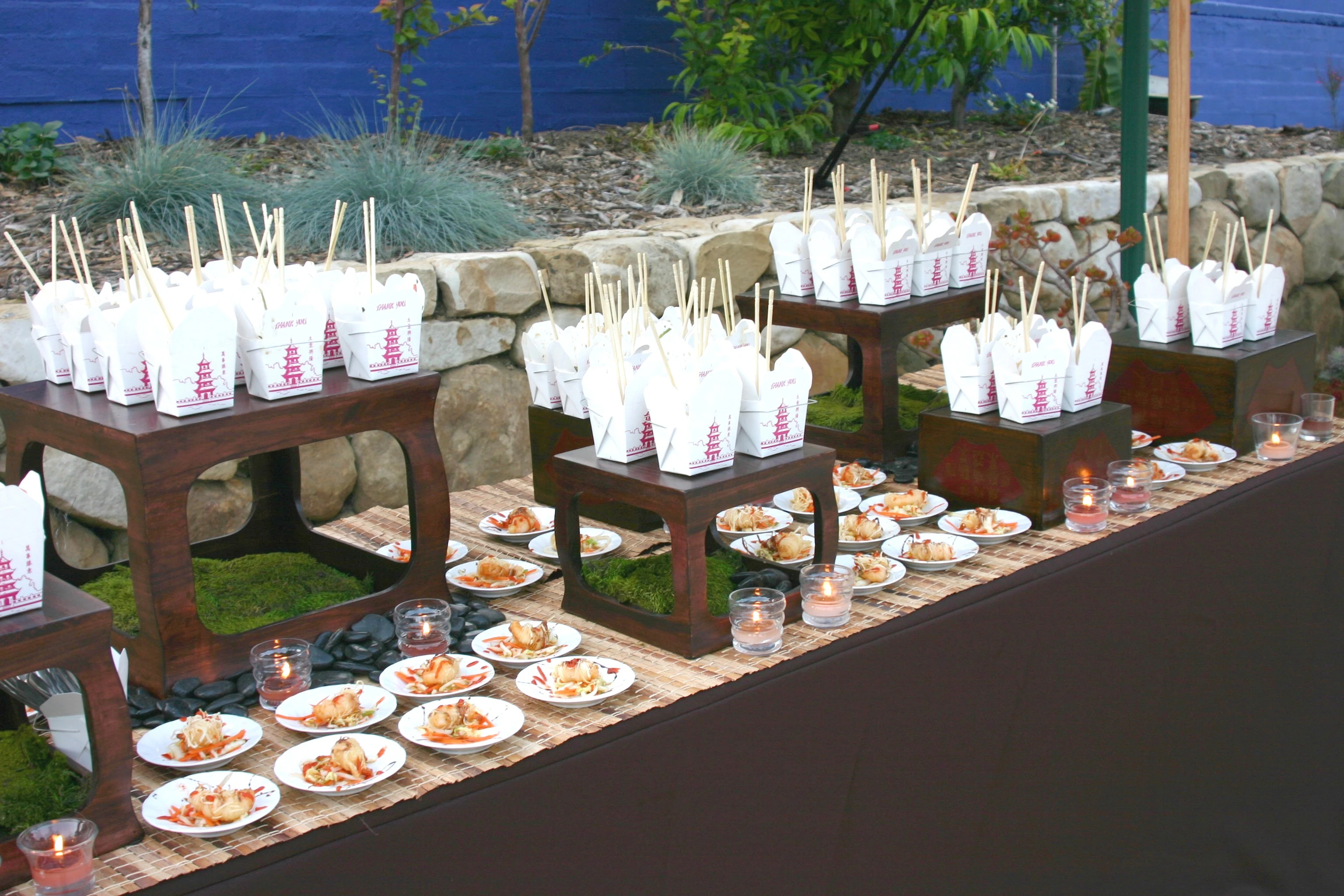 table full of catered food