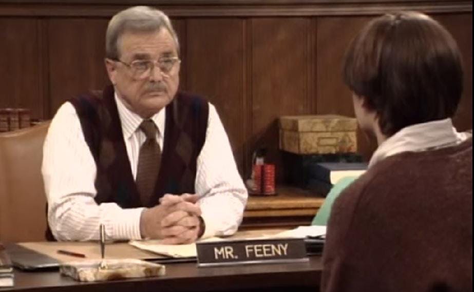 Mr Feeny from Boy Meets World talking to Eric Matthews at Feeny's desk