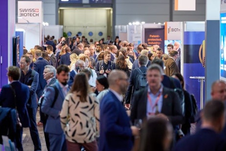 A busy exhibit floor