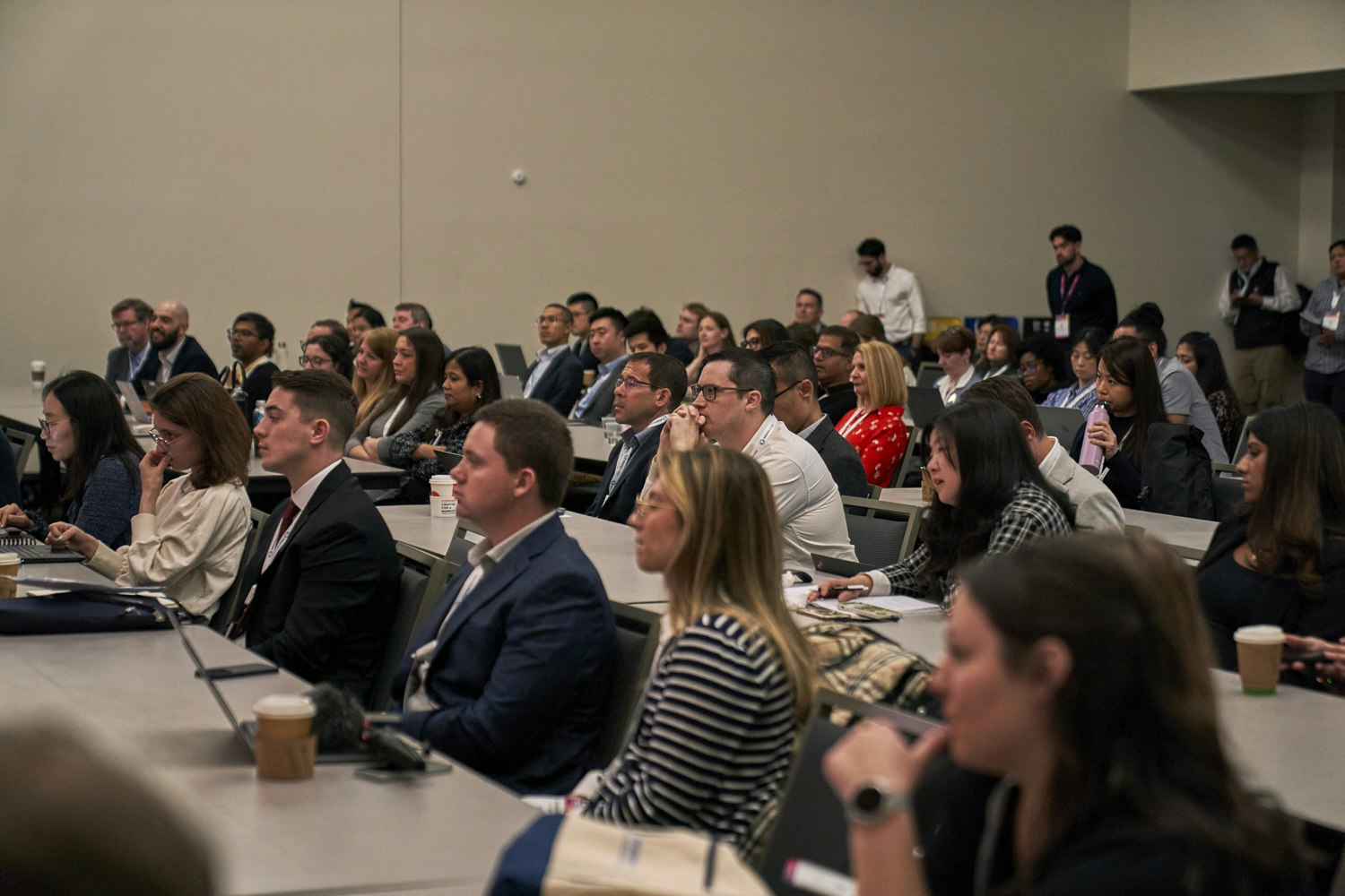 A room full of bioprocessing attendees listening to a session at BPI West