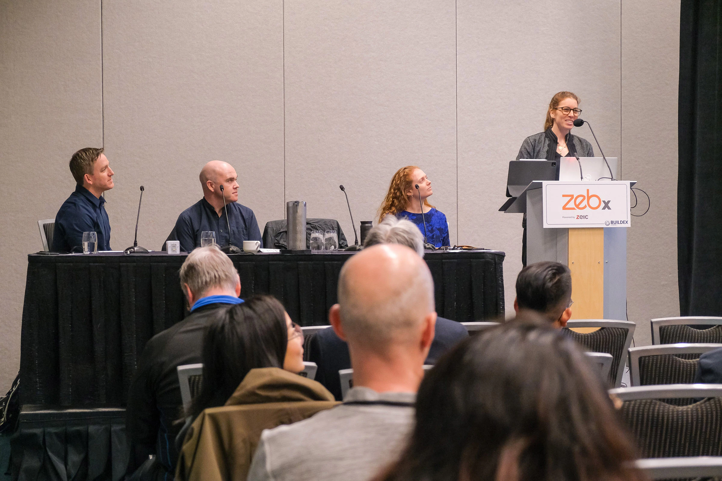 Panel of speakers, in a ZEBx presentation, at BUILDEX Vancouver 2026