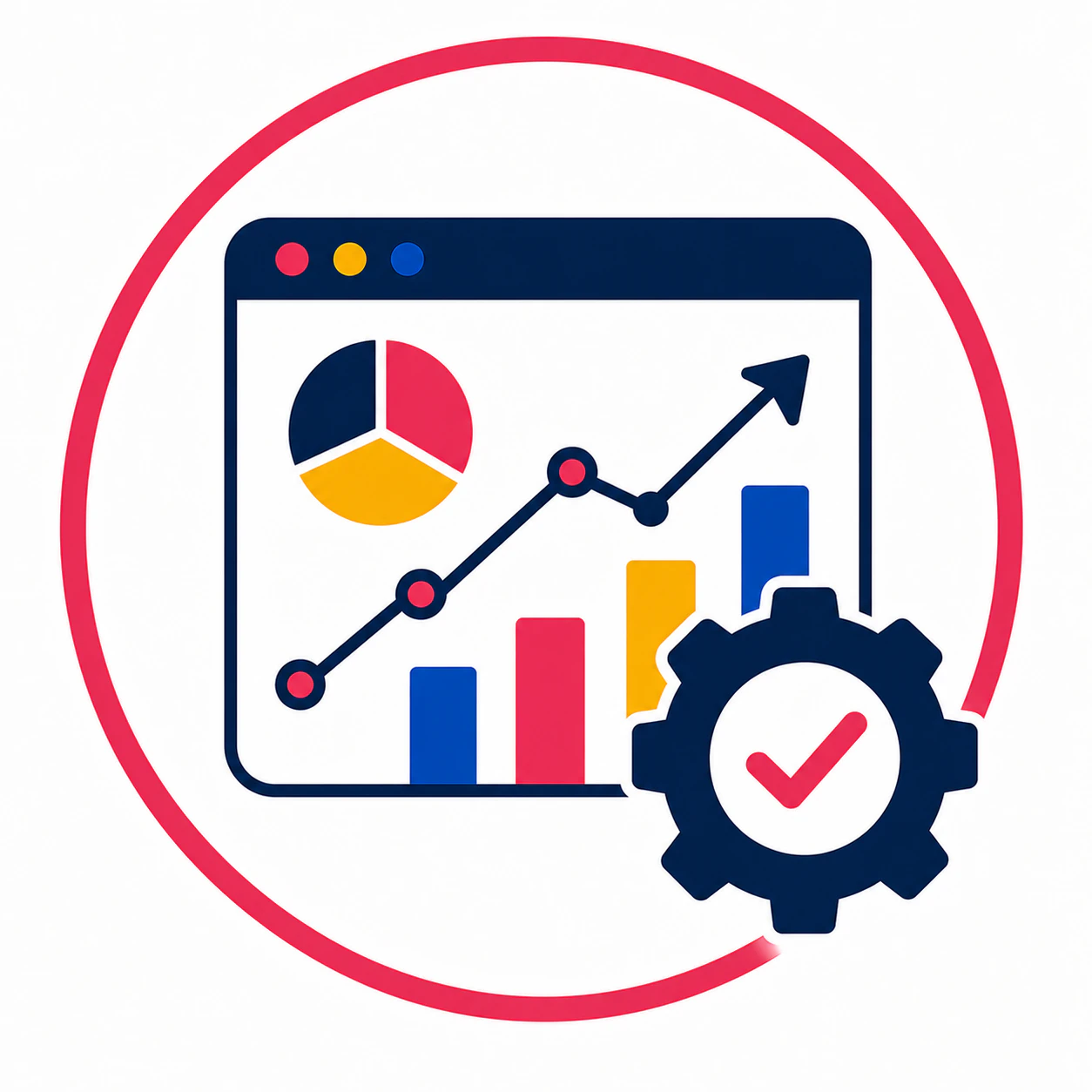 Icon of a data chart trending upward with a checkmark, symbolizing operational efficiency, optimized customer satisfaction, and improved team performance outcomes.