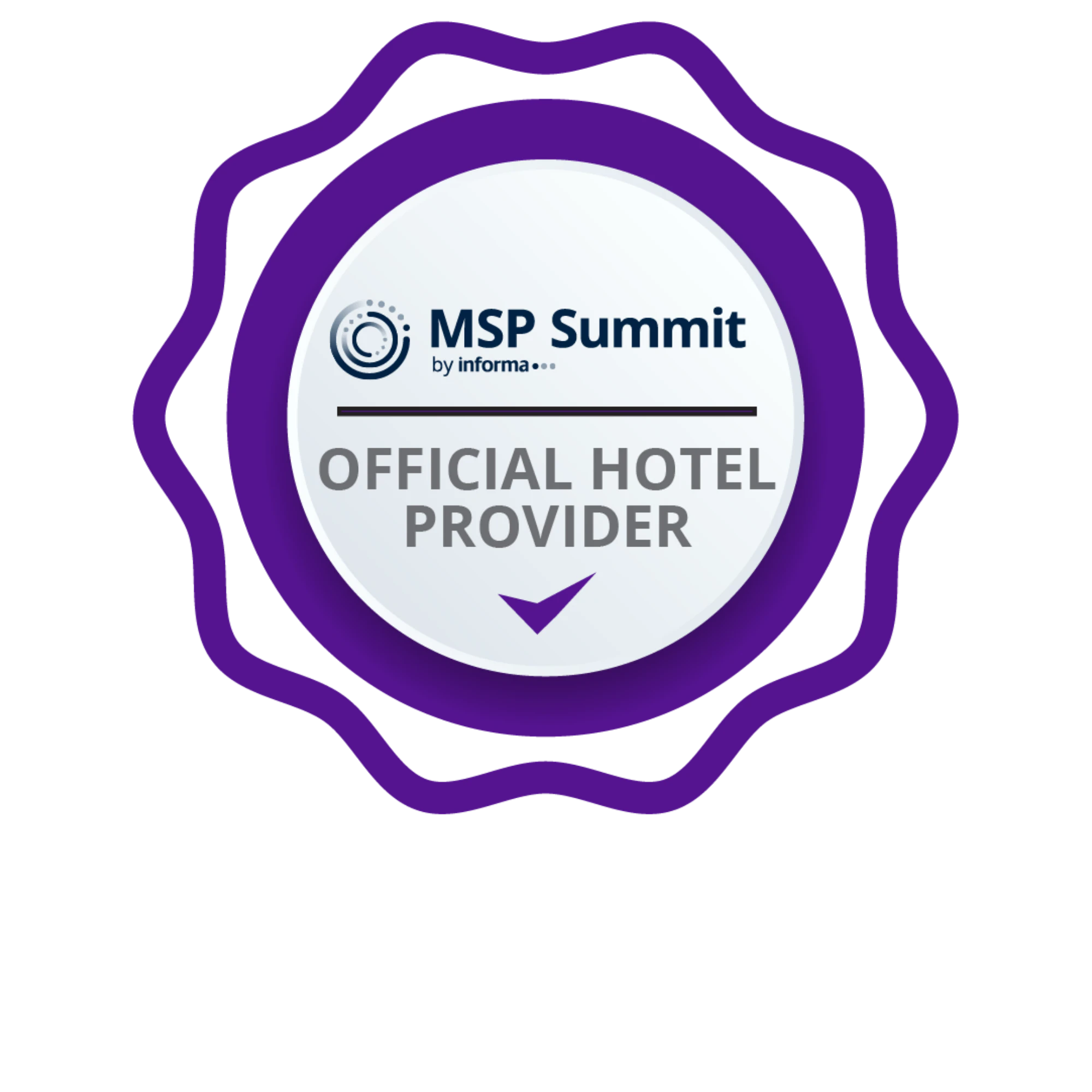 An image of a seal with the MSP Summit logo on it and the words "Official Hotel Provider"