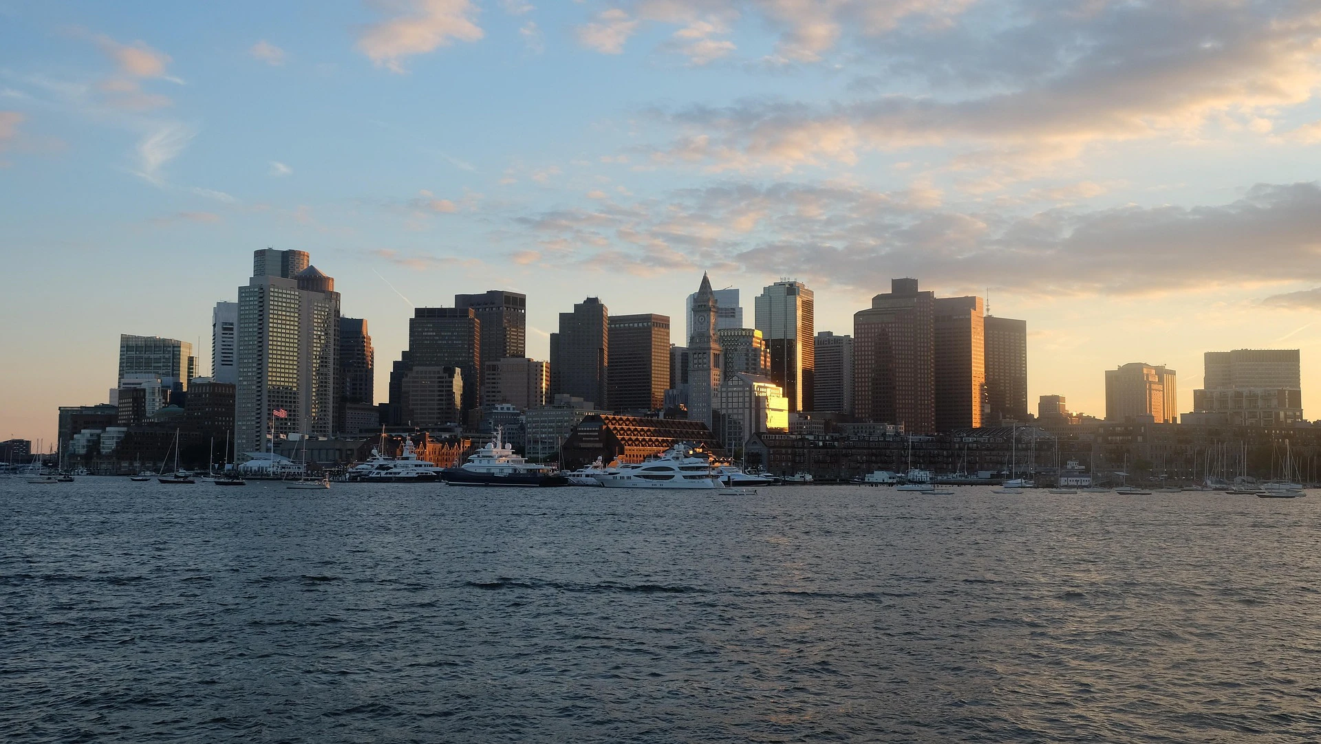 A view of the Boston skyline and sea.