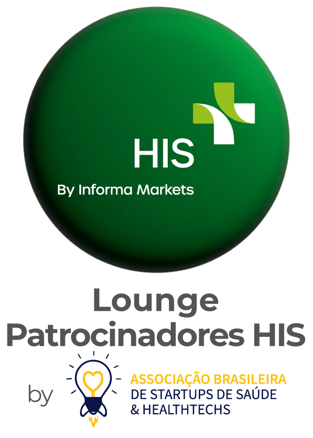 Logotipo oficial do HIS - Healthcare Innovation Show por Informa Markets, com ícone circular verde e cruz médica estilizada.