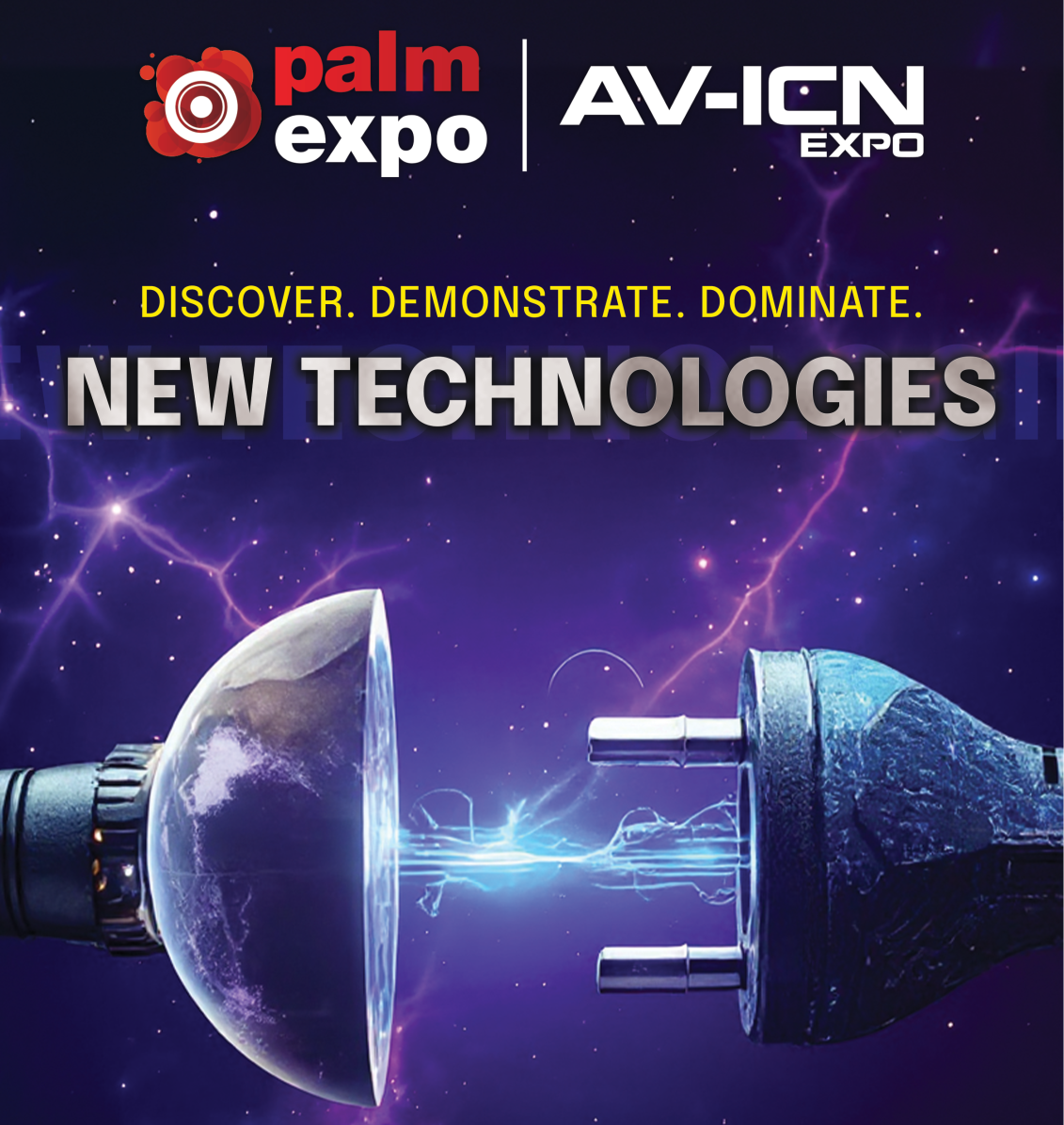 PALM Expo and AV-ICN Expo promotional poster showcasing new technology innovations.