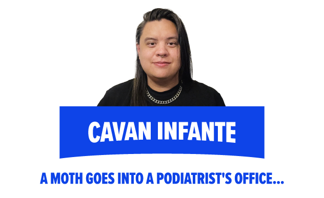 Karli Irvine smiles in a black sweater and glasses with the words“FEAR IS THE MIND KILLER.” written on the right