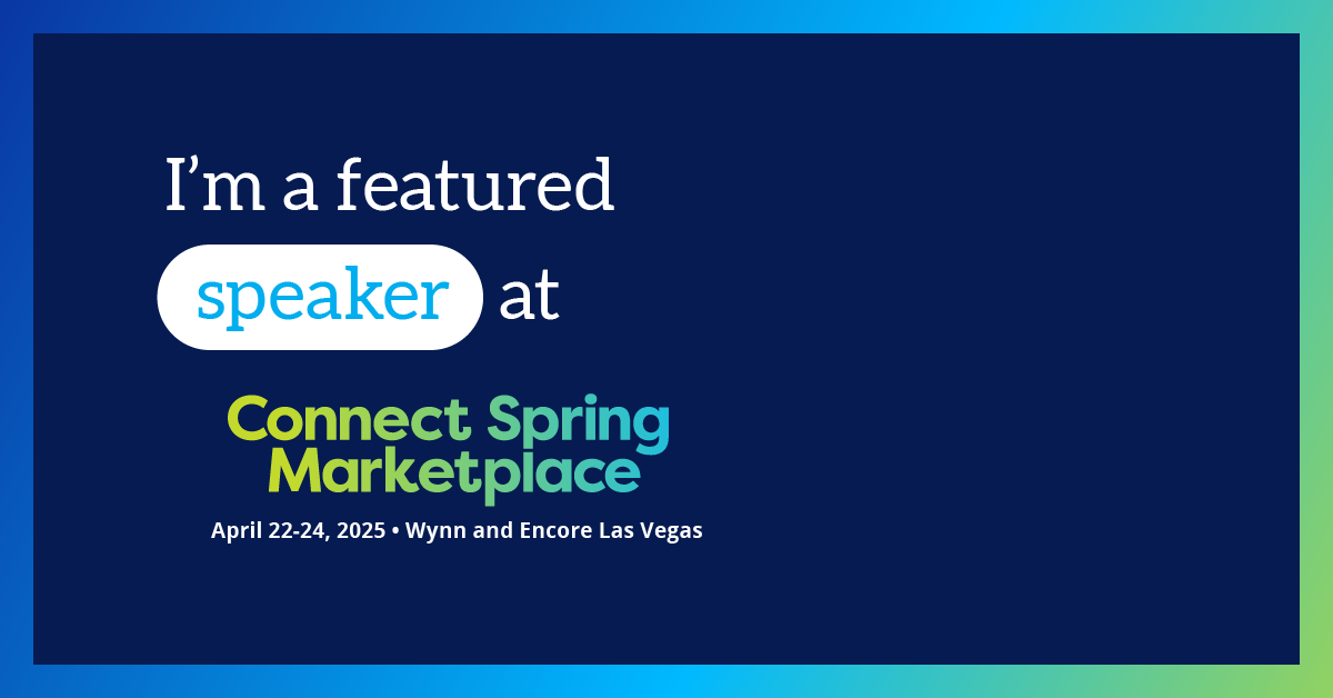 "I'm Taking the Stage at Connect Spring Marketplace" graphic for speakers.
