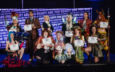 Full group of winners at the Cosplay Craftsmanship Cup.