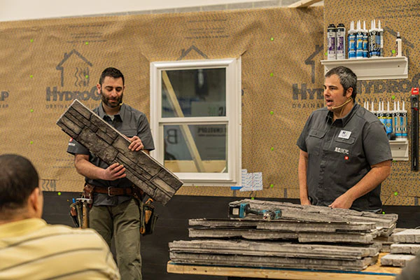 exhibitor showing a product