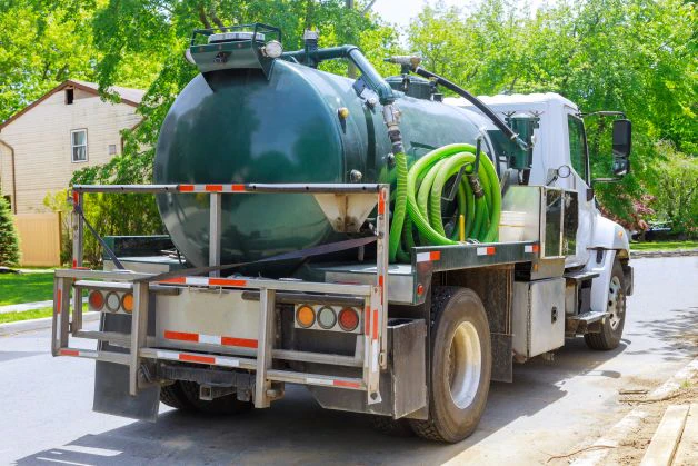 A vacuum waste truck on used to empty portable sanitation units