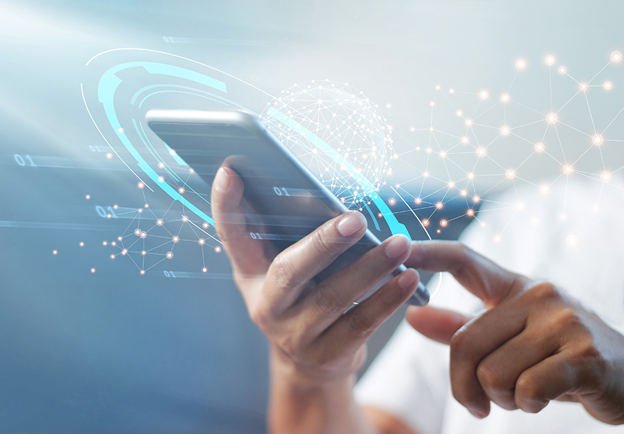 Person using a mobile phone with advanced technology