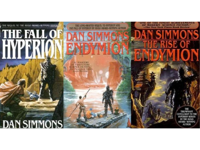 The Fall of Hyperion, Endymion, and The Rise of Endymion book covers.