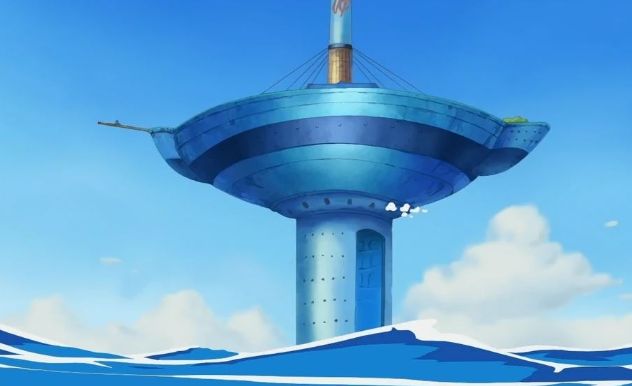 tall metal spire rising out of the ocean