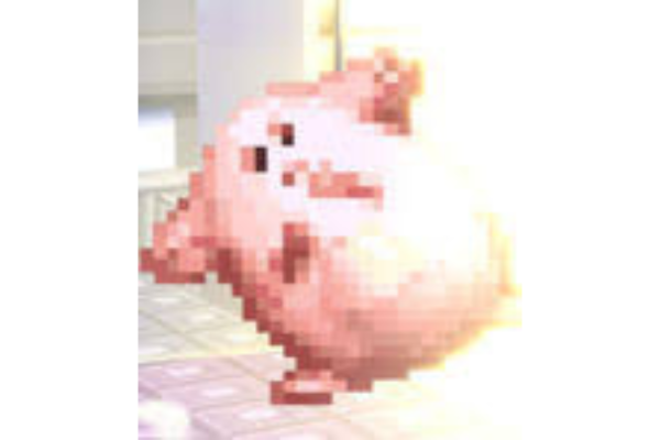Pixelized Chansey balancing on one foot.