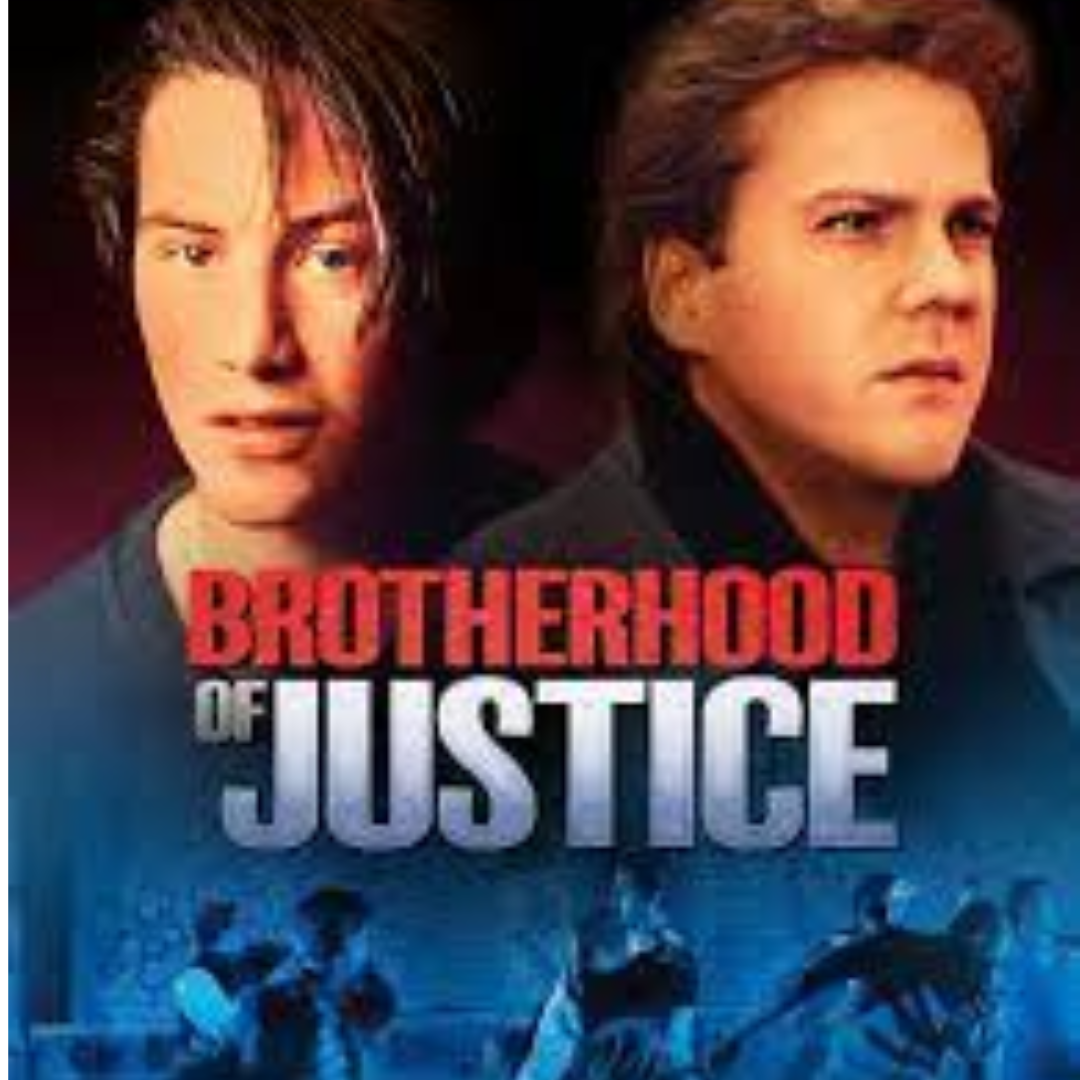 Keanu Reeves and Kiefer Sutherland on a poster with the Brotherhood of Justice title under them.