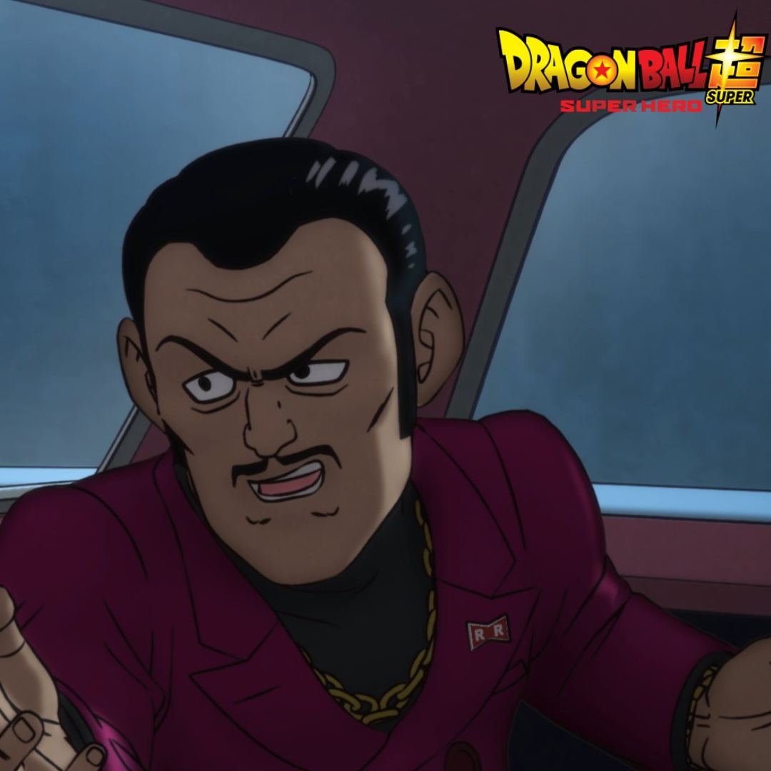 Animated man in a car with a maroon suit, gold chain and slicked back black hair.