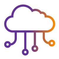 An icon of a cloud with circuits coming out of the bottom.