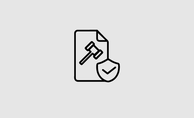 clip art of a piece of paper with a gavel on it. On top of the paper is a security badge with a checkmark on it.