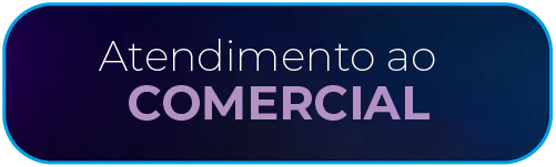 Botão de interface com fundo gradiente de azul escuro a preto, contendo o texto em duas linhas: a primeira em branco 'Atendimento ao' e a segunda em lilás 'COMERCIAL', envolto por uma borda azul brilhante.