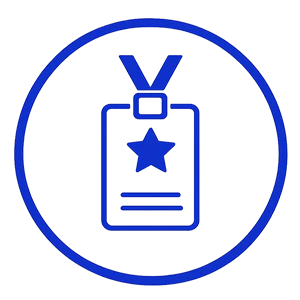 Blue conference badge icon representing complimentary admission to the HDI Service & Support World Core Conference.