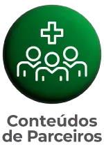 Botão circular verde com ícone de cruz médica conectada a circuitos e o texto 'Congressos Oficiais Hospitalar' abaixo.