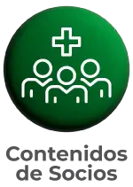 Botón circular verde con un ícono de cruz médica conectada a circuitos y el texto 'Congresos Oficiales Hospitalar' debajo.