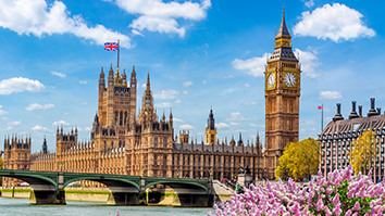Big Ben tower and Houses of Parliament in spring, London, UK