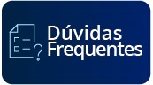 Botão de interface digital para suporte e atendimento, apresentando um ícone de balões de fala em neon azul e magenta, contendo múltiplos pontos de interrogação, ao lado do texto branco 'Dúvidas Frequentes'. O elemento visual é emoldurado por cantos de canto luminosos em estilo de tecnologia futurista.