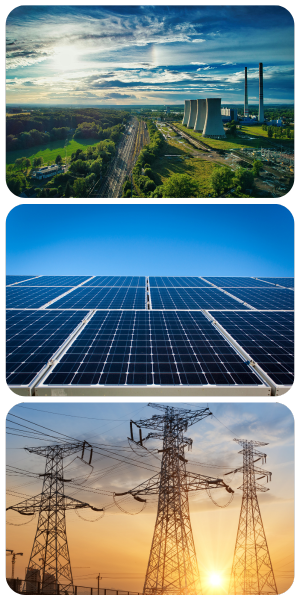 Energy sources. Nuclear, solar, power lines