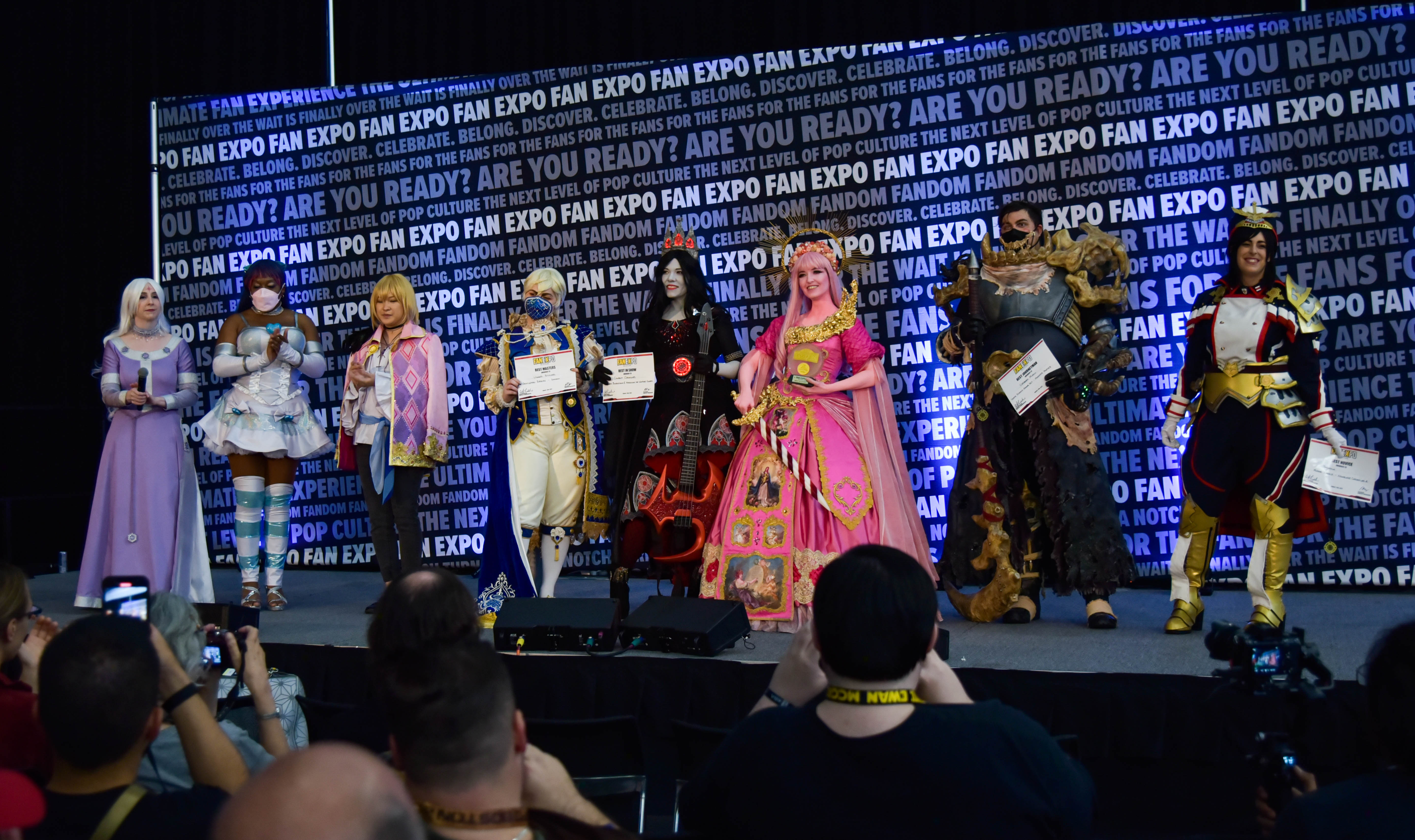 All of the winners from the Masters of Cosplay Grand Prix: Bay State Qualifier, including the show winners dressed up as Marceline and Princess Bubblegum from Adventure Time.