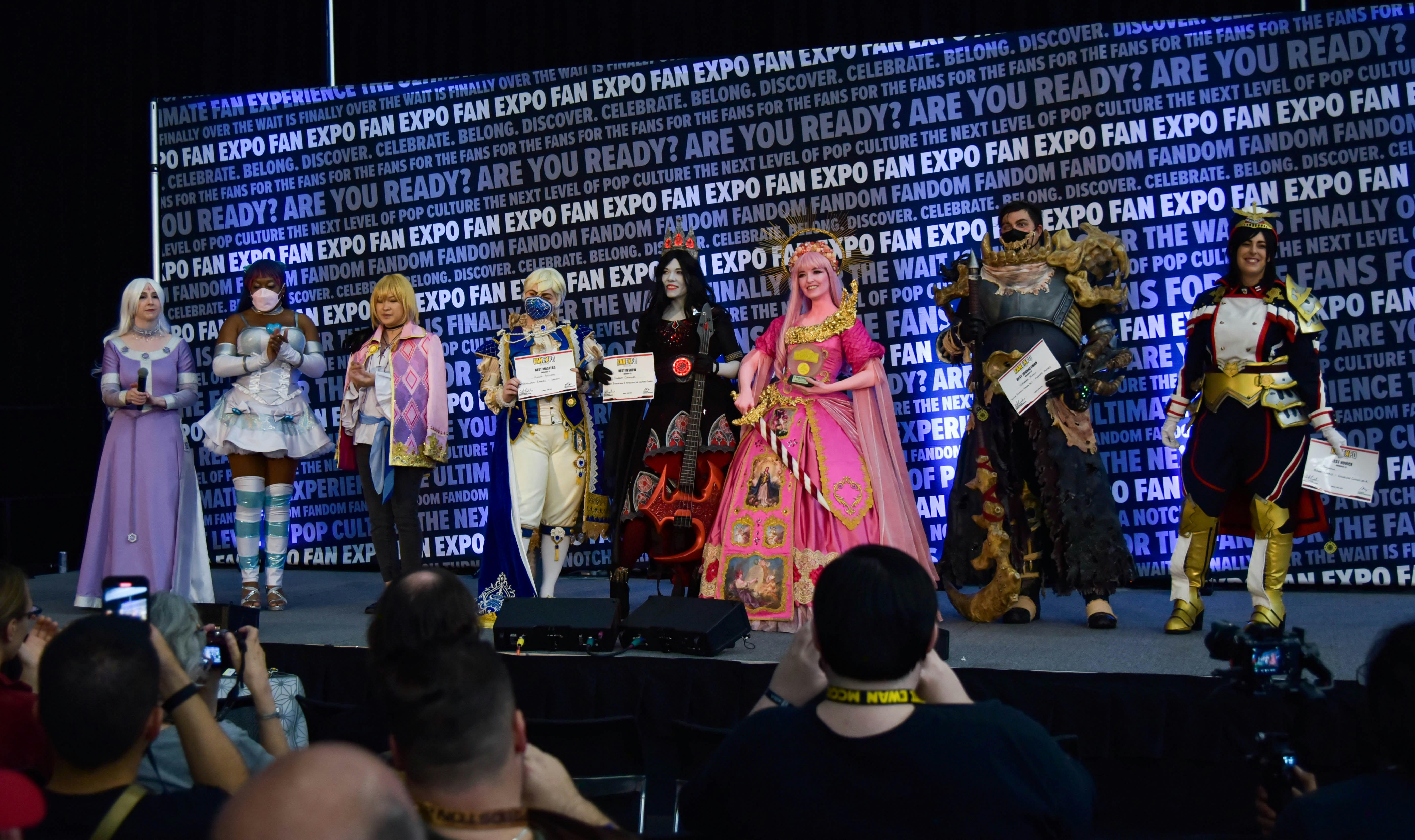 All of the winners from the Masters of Cosplay Grand Prix: Bay State Qualifier, including the show winners dressed up as Marceline and Princess Bubblegum from Adventure Time.