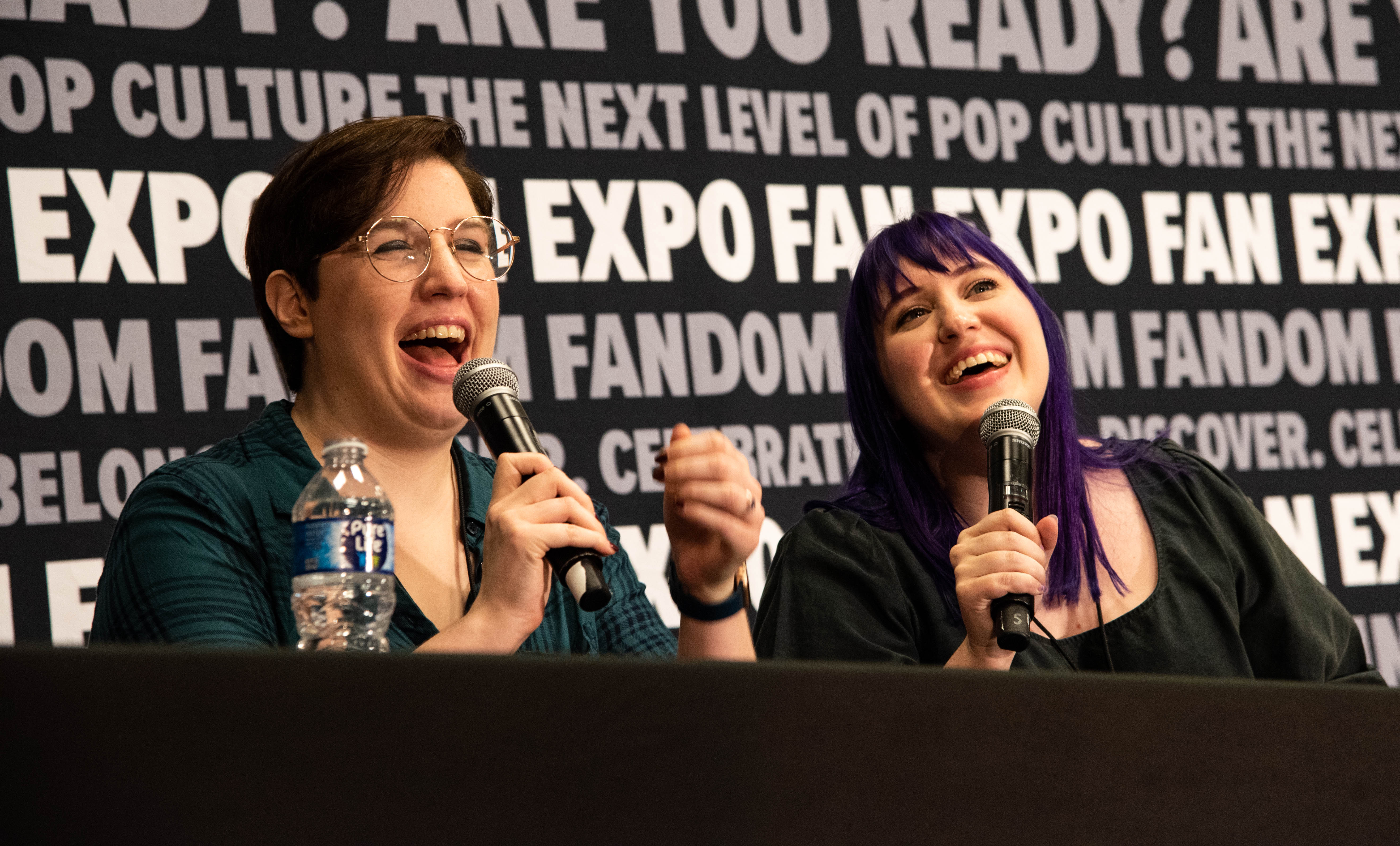 Natalie Van Sistine and Megan Shipman laughing at the Spy x Family panel.