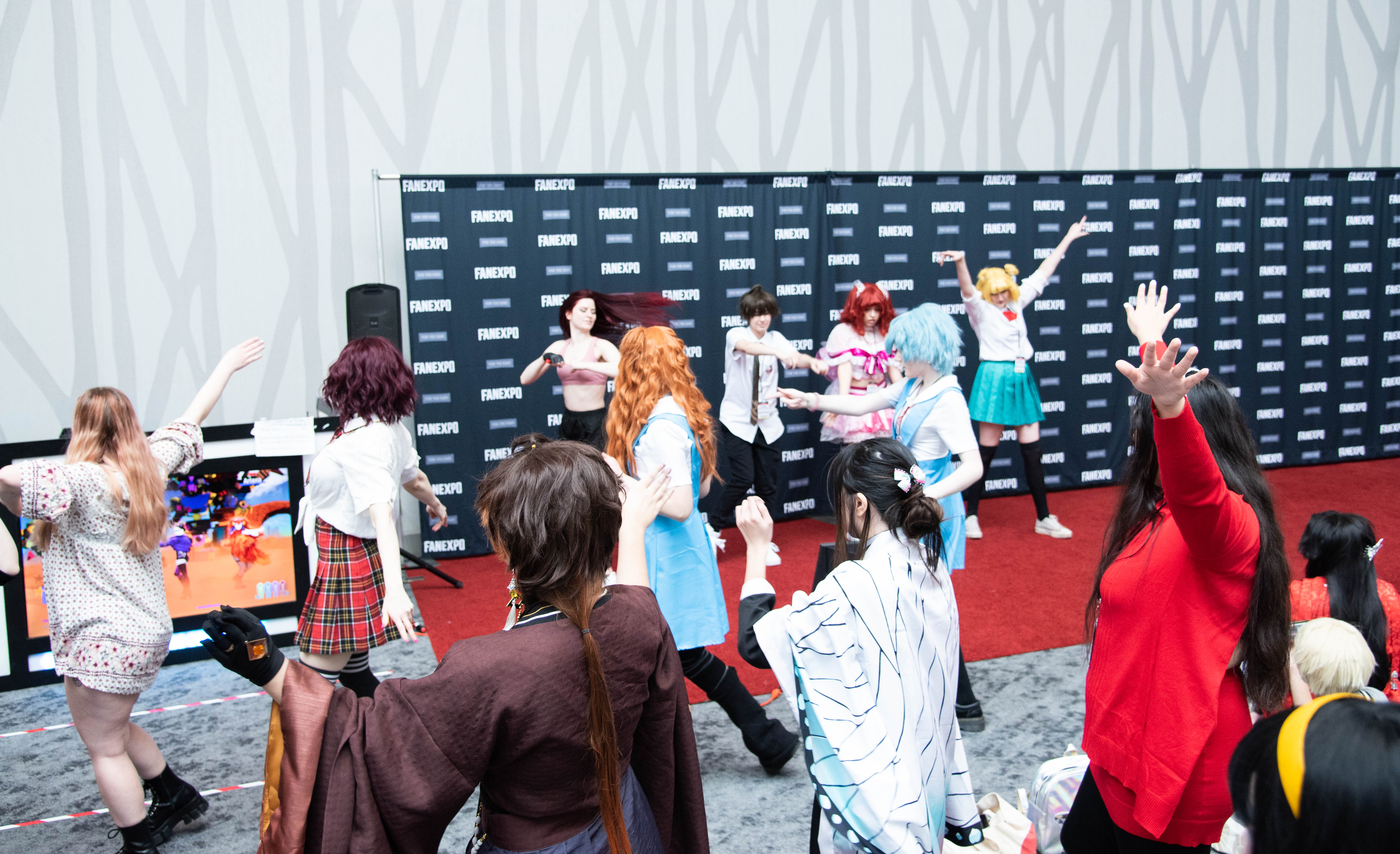 Hosted on our cosplay red carpet, a live, group game of just dance was a hit with our fans