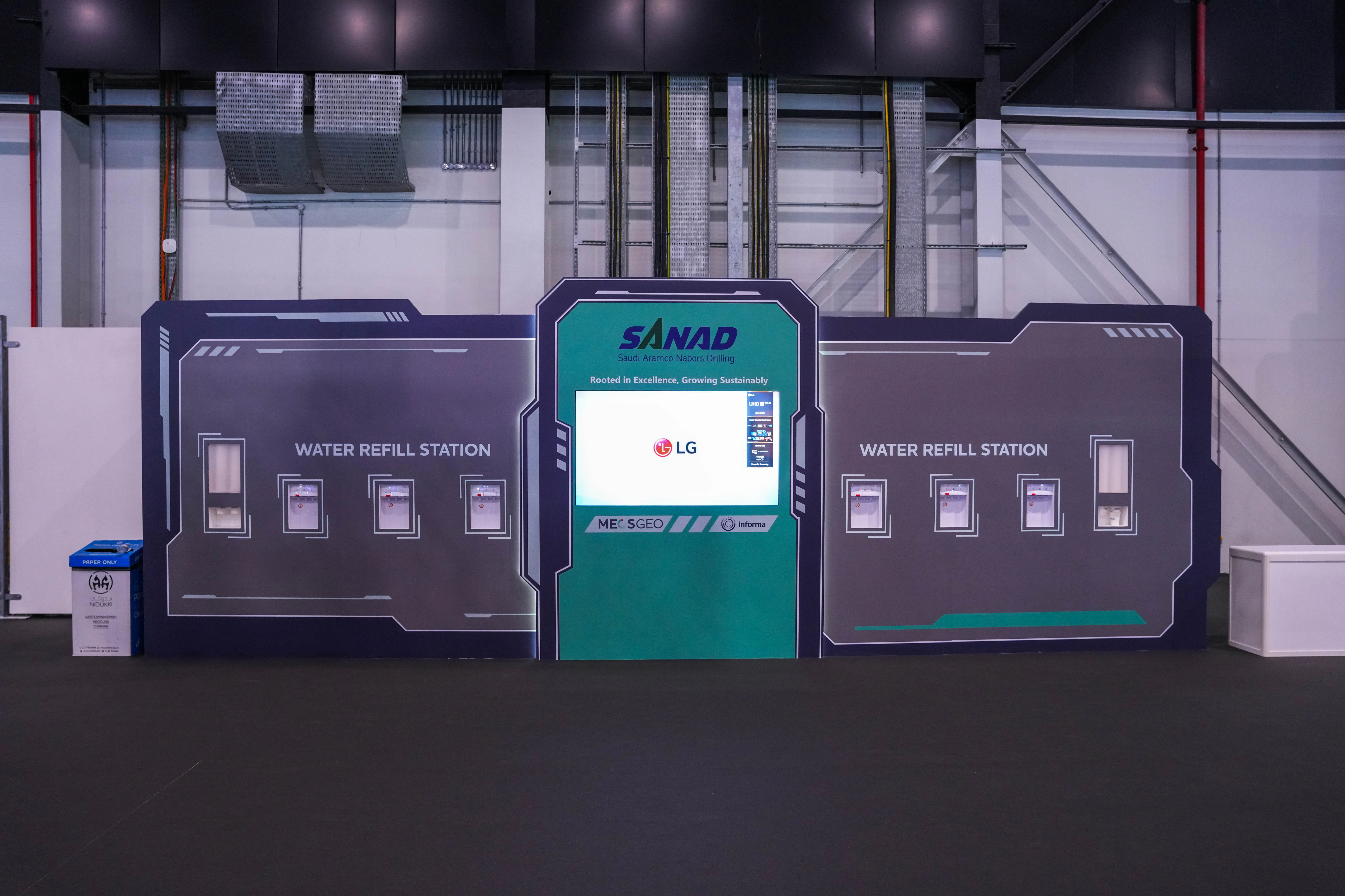 Sanad water wall sponsorship at MEOS GEO 2025