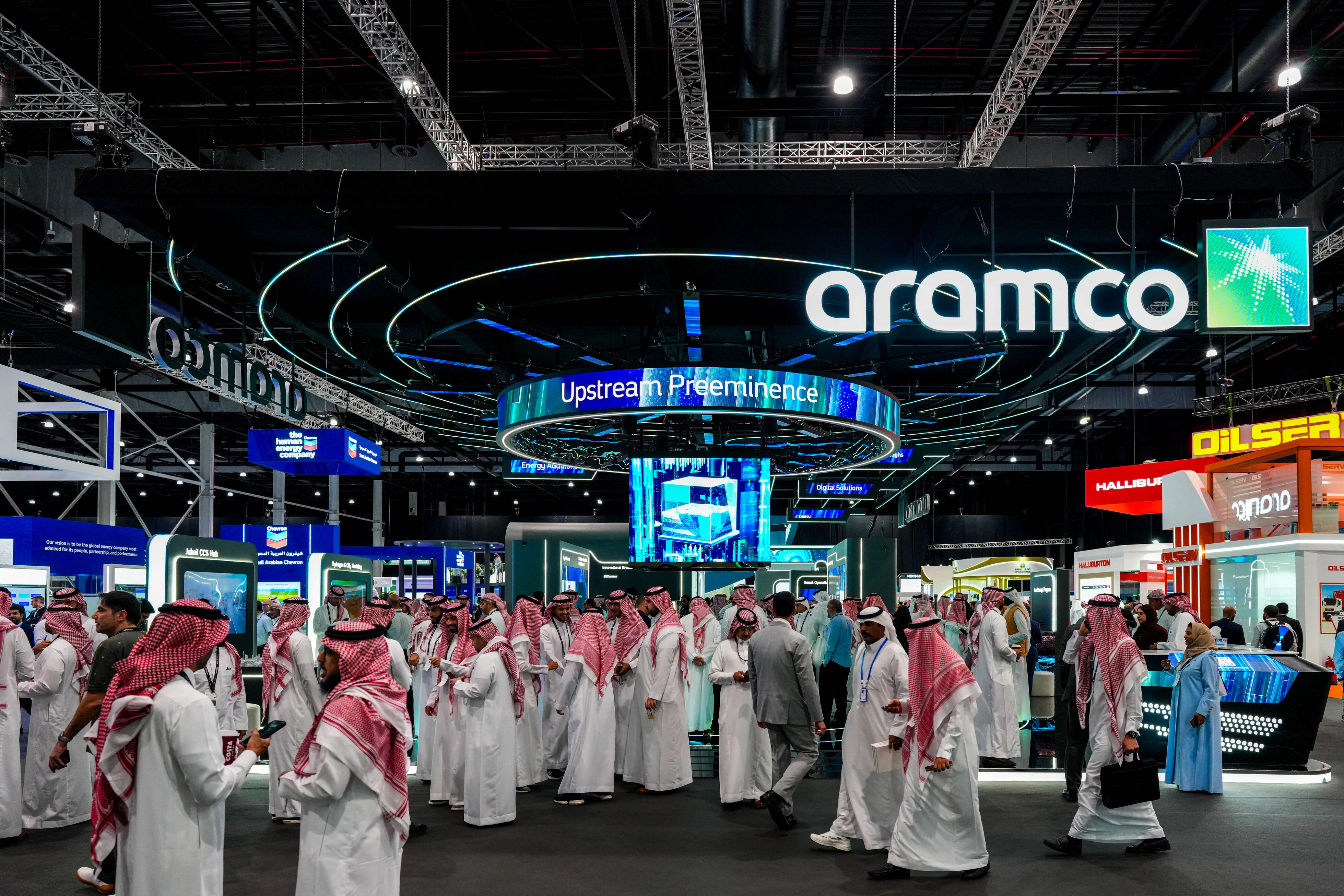 Crowd in front of Aramco stand in 2025